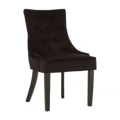 Tulsa Black Velvet Scoop Button Back Dining Chair With Black Wood Legs