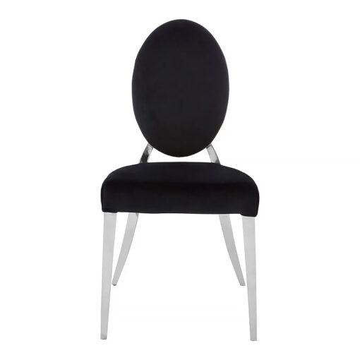 Set Of 2 Vegas Black Velvet Oval Back Armless Dining Chairs With Chrome Legs