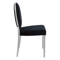 Vegas Black Velvet Oval Back Armless Dining Chair With Chrome Legs