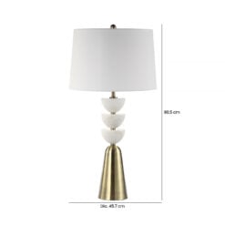 Antique Brass Metal And White Marble Table Lamp With White Linen Shade 90cm