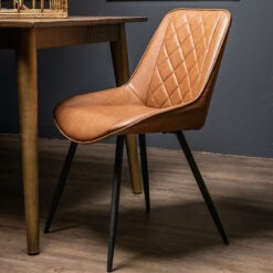 Blythe Industrial Tan Brown Faux Leather Dining Chair With Black Legs
