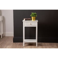 Ebony Warm White Wood 1 Drawer Side Table With Gold Handle