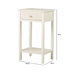 Ebony Warm White Wood 1 Drawer Side Table With Gold Handle