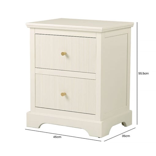 Ebony Warm White Wood 2 Drawer Bedside Cabinet With Gold Handles