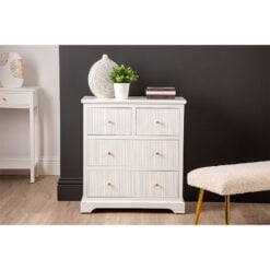 Ebony Warm White Wood 4 Drawer Chest Of Drawers With Gold Handles