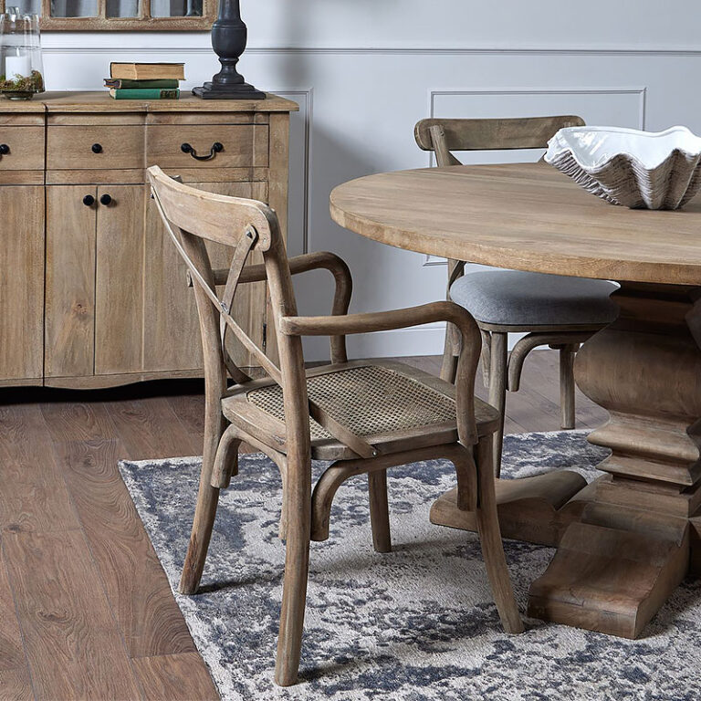 French Country Cottage Cross Back Carver Natural Wood Dining Chair ...