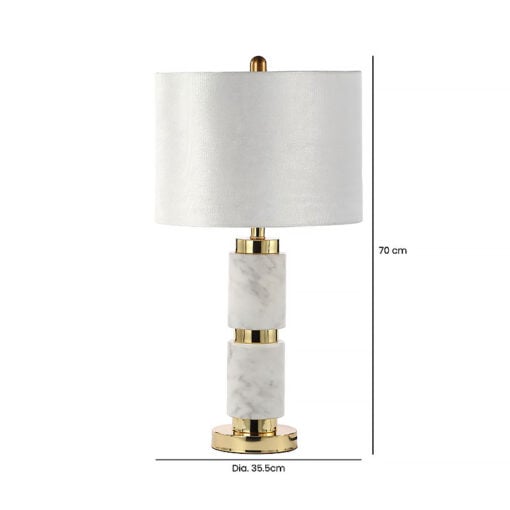 Gold Metal And White Marble Table Lamp With Cream Velvet Shade 70cm
