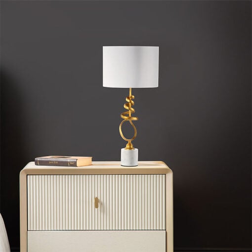 Gold Metal And White Marble Table Lamp With White Linen Shade 76cm