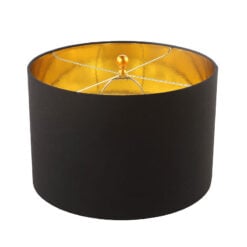 Gold Metal Leaf Floor Lamp With Black Linen Shade 162cm