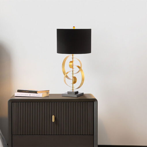 Gold Metal Leaf Table Lamp With Black Linen Shade 85cm