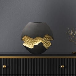 Black & Gold Dimpled Round Luxury Ceramic Vase Large 40cm