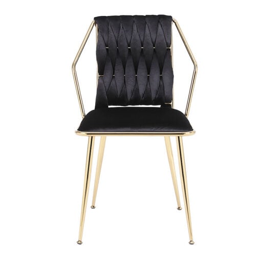 Set Of 2 Anthea Braided Black Velvet Dining Chairs With Gold Legs