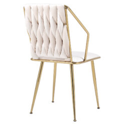 Set Of 2 Anthea Braided Cream Mink Velvet Dining Chairs With Gold Legs