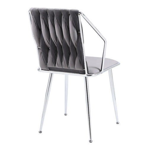 Set Of 2 Anthea Braided Grey Velvet Dining Chairs With Chrome Legs