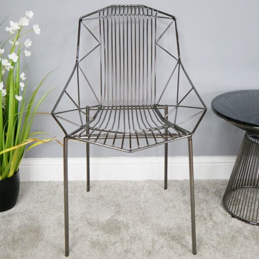 Set Of 2 Darby Industrial Black Chrome Metal Wire Dining Chairs