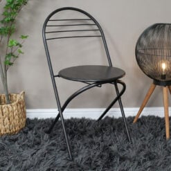 Set Of 2 Deia Industrial Black Metal And Wood Folding Dining Chairs