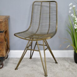 Set Of 2 Electra Industrial Antique Gold Wire Dining Chairs