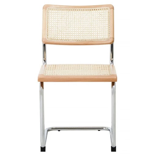 Set Of 2 Elvira Rattan Cane Armless Dining Chairs With Chrome Legs