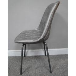 Set Of 2 Eudora Grey Faux Leather Dining Chairs With Black Metal Legs