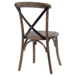 Set Of 2 French Country Cottage Brown Elm Wood Dining Chairs