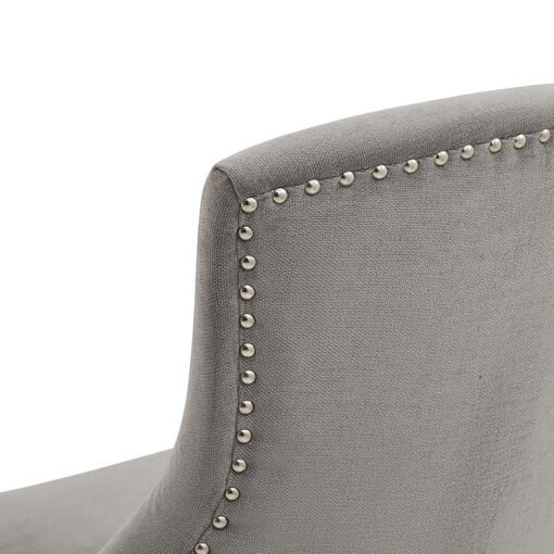 Set Of 2 Gaia Grey Woven Fabric Studded Tub Dining Chairs With Rubberwood Legs