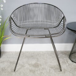 Set Of 2 Hilda Industrial Black Chrome Metal Wire Tub Dining Chairs