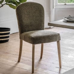Set Of 2 Inez Moss Green Boucle Style Dining Chairs With Oak Legs