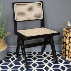 Set Of 2 Juna Black Solid Teak Wood And Rattan Armless Dining Chairs