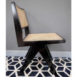 Set Of 2 Juna Black Solid Teak Wood And Rattan Armless Dining Chairs
