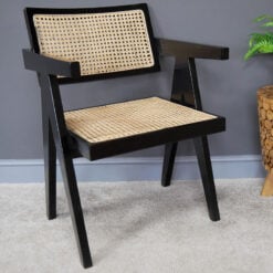 Set Of 2 Juna Black Solid Teak Wood And Rattan Cane Dining Chairs