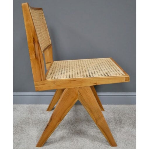 Set Of 2 Juna Solid Teak Wood And Rattan Cane Armless Dining Chairs