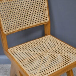 Set Of 2 Juna Solid Teak Wood And Rattan Cane Armless Dining Chairs