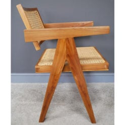 Set Of 2 Juna Solid Teak Wood And Rattan Cane Dining Chairs