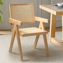 Set Of 2 Juna Cebu Rubberwood And Rattan Cane Dining Chairs