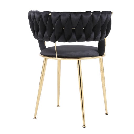 Set Of 2 Marissa Braided Black Velvet Tub Dining Chairs With Gold Legs