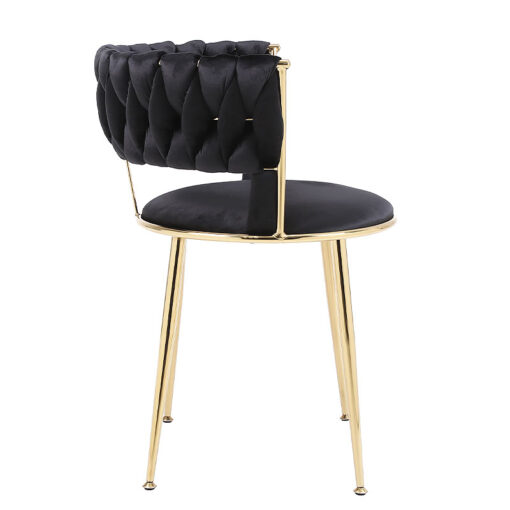 Set Of 2 Marissa Braided Black Velvet Tub Dining Chairs With Gold Legs