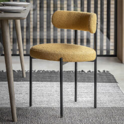 Set Of 2 Ochre Yellow Boucle Style Fabric Curved Dining Chairs