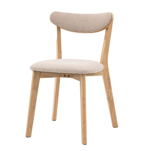 Set Of 2 Scandi Nordic Natural Rubberwood And Natural Fabric Dining Chairs