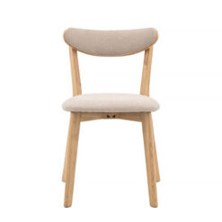 Set Of 2 Scandi Nordic Natural Rubberwood And Natural Fabric Dining Chairs