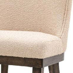 Set Of 2 Taupe Boucle Style Fabric Dining Chairs With Oak Wood Legs