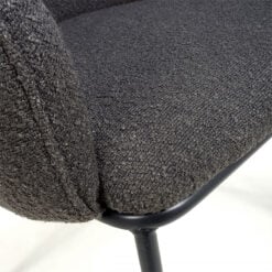 Set Of 2 Teddy Grey Boucle Fabric Tub Dining Chairs With Black Legs