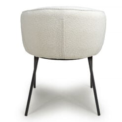 Set Of 2 Teddy White Boucle Fabric Tub Dining Chairs With Black Legs
