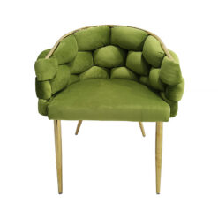 Set Of 2 Trixie Green Velvet Bubble Dining Chairs With Gold Legs