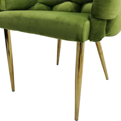 Set Of 2 Trixie Green Velvet Bubble Dining Chairs With Gold Legs