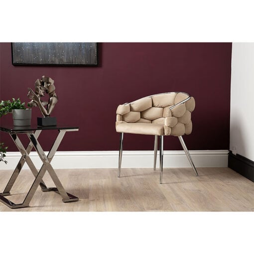 Set Of 2 Trixie Taupe Velvet Bubble Dining Chairs With Chrome Legs