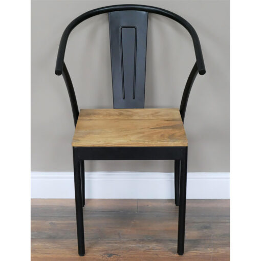 Set Of 2 Ursula Industrial Black Metal And Acacia Wood Dining Chairs
