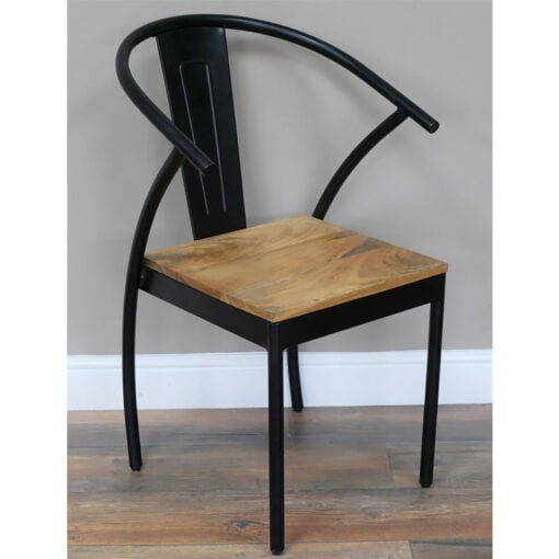 Set Of 2 Ursula Industrial Black Metal And Acacia Wood Dining Chairs