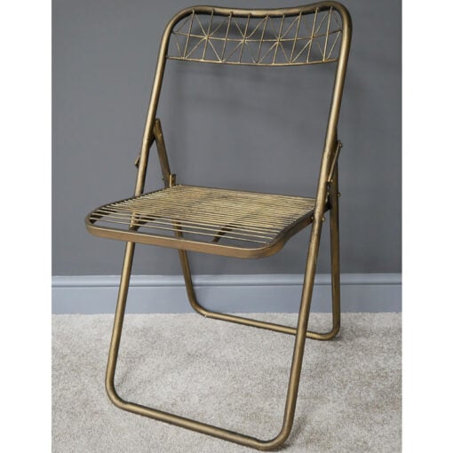 Set Of 2 Zira Antique Gold Metal Folding Retro Dining Chairs