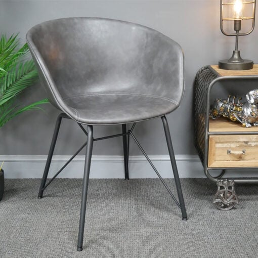 Sigrid Grey Faux Leather Tub Dining Chair With Black Legs