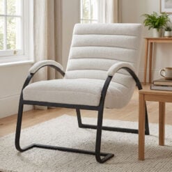 Teddy Light Grey Boucle Fabric Ark Armchair Accent Chair